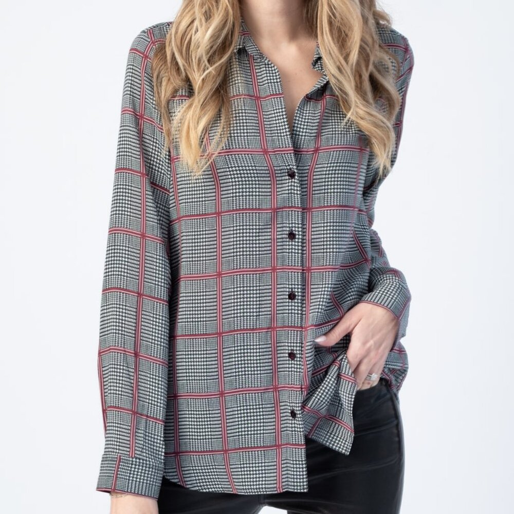 L'AGENCE Nina Long Sleeve Blouse in Autumn Pfeiffer Plaid - Picture 2 of 5
